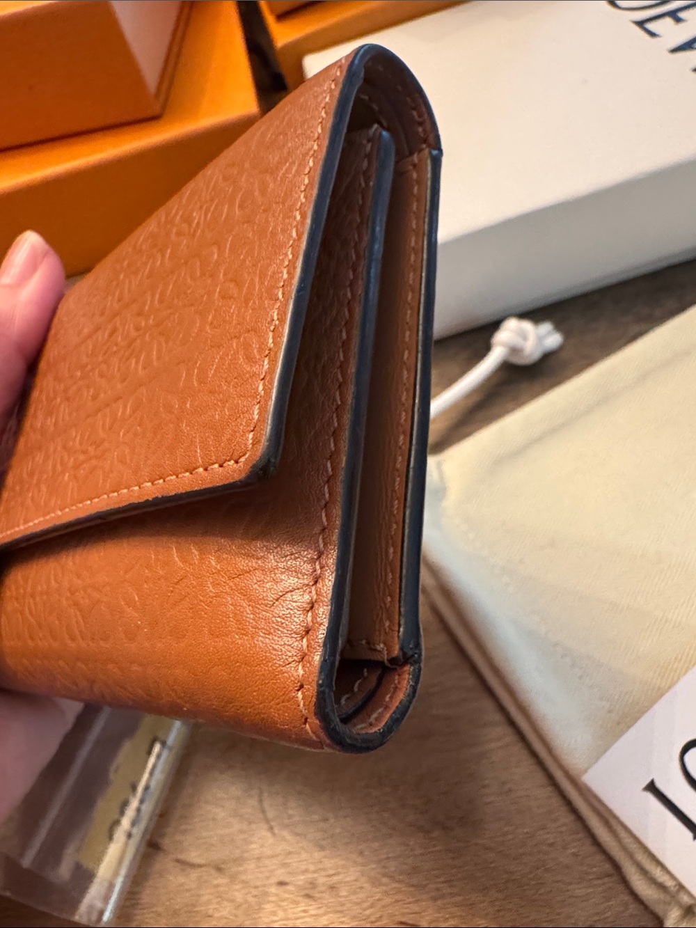 LOEWE Embossed Anagram Leather Wallet in Tan - Picture 4 of 11